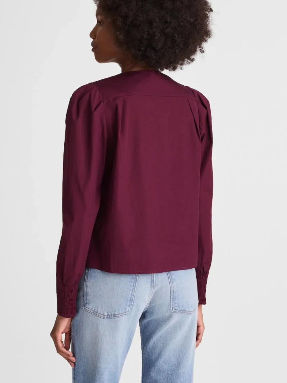 Madewell V-Neck Cotton Button Front Removeable Necktie Top Burgundy Size S NWOT